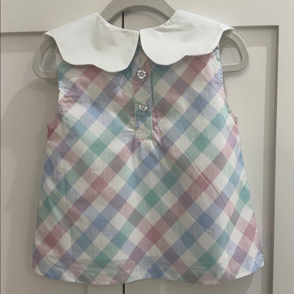Stitchy Fish Pastel Plaid Baby Outfit with White Scalloped Collar 18M NWOT - Picture 3 of 8